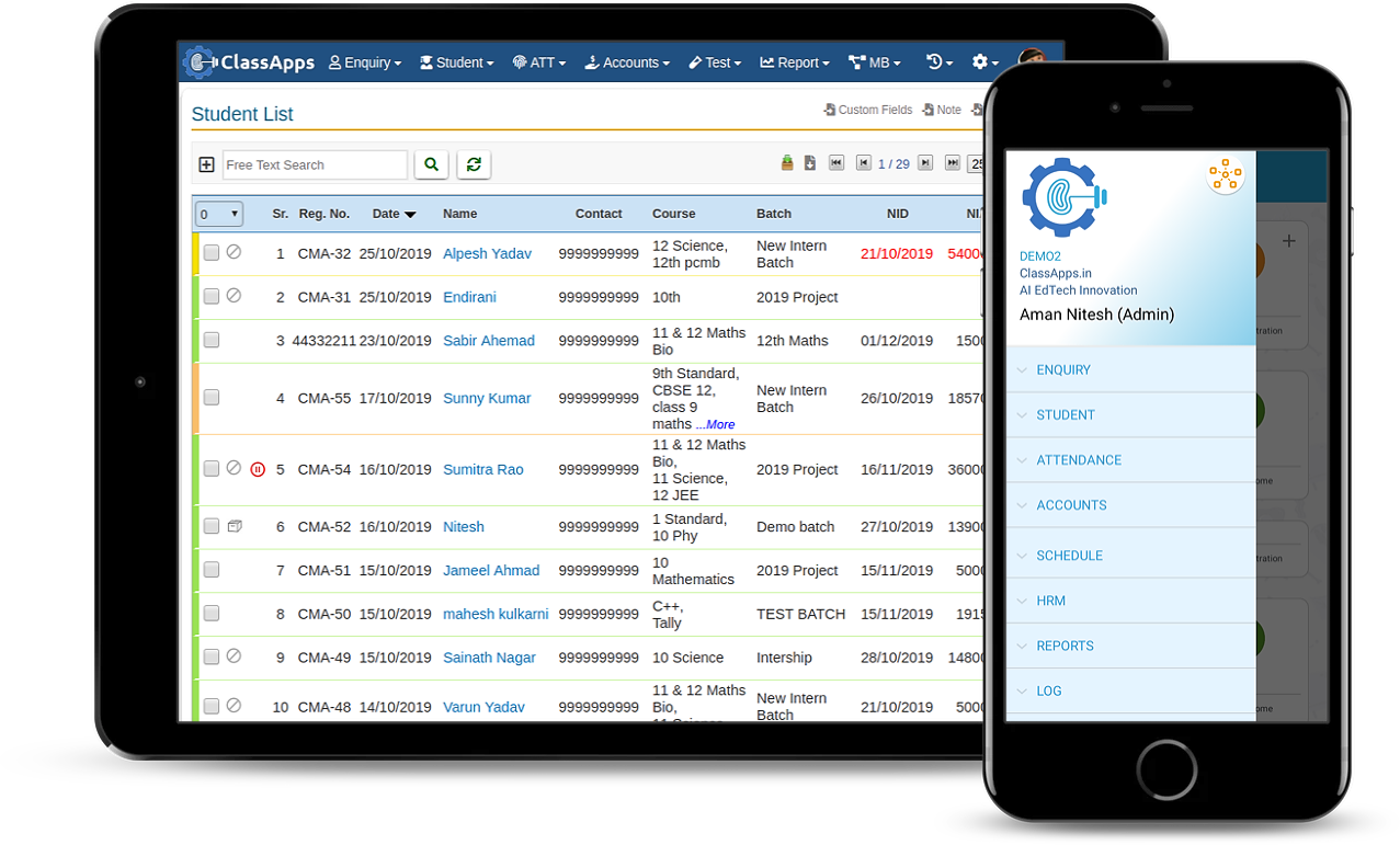 classapps student management module for coaching institute